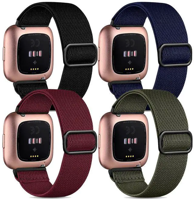 Main image of 4 Pack Elastic Bands Compatible With Fitbit Versa & Versa 2 Wristbands - Soft Loop Nylon Adjustable Stretchy Replacement Straps for Women & Men
