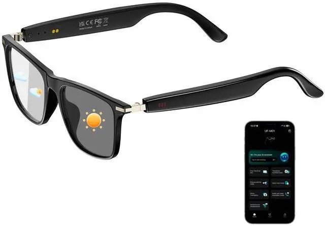 Main image of AI Translation Glasses with 165+ Languages, Bluetooth Audio, Black | Real-Time Translation, AI Assistant, Photochromic Lenses, Touch Control, Open-Ear Audio Smart Glasses for Travel & Work
