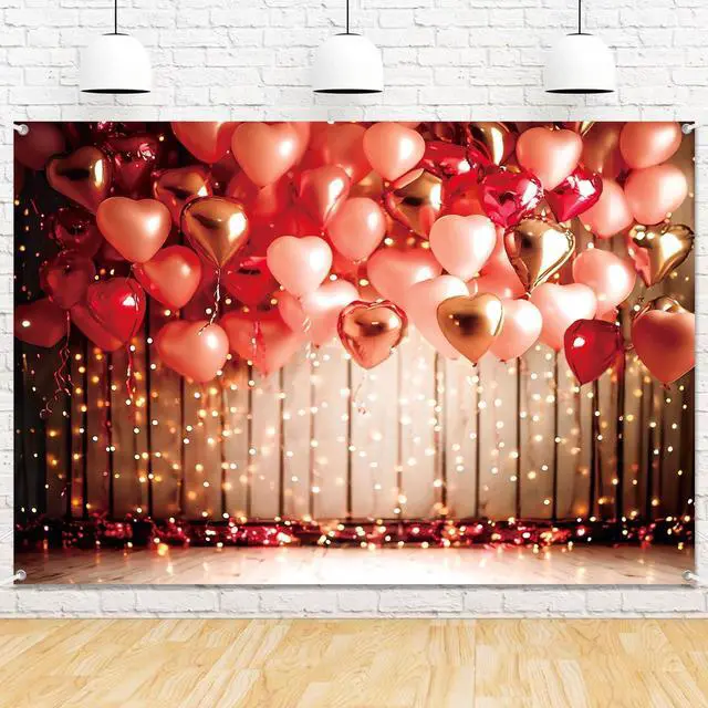 Main image of 8x6ft Valentine Day Photo Backdrop Happy Valentines Day Photography Background Red Love Heart Balloons Wall Banner Bridal Shower Engagement Wedding Party Decoratins Supplies