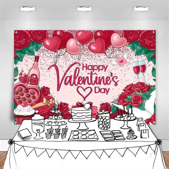 Alt view image 5 of 7 - 8x6ft Happy Valentines Day Banner Backdrop Red Rose Love Heart Valentine Theme Photography Background Fabric Happy Valentine's Day Sign Party Decorations Wall Decor Photo Props