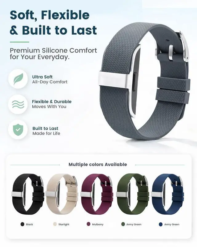 Alt view image 4 of 7 - 2 Pack Silicone Bands for Hume Band Replacement Strap for Hume Band 1.0 | Waterproof Adjustable Soft Sport Wristband, Soft & Skin-friendly, Secure fit T-clasp Buckle, Active Lifestyle Ready Men Women