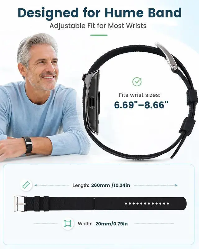 Alt view image 5 of 7 - 2 Pack Silicone Bands for Hume Band Replacement Strap for Hume Band 1.0 | Waterproof Adjustable Soft Sport Wristband, Soft & Skin-friendly, Secure fit T-clasp Buckle, Active Lifestyle Ready Men Women