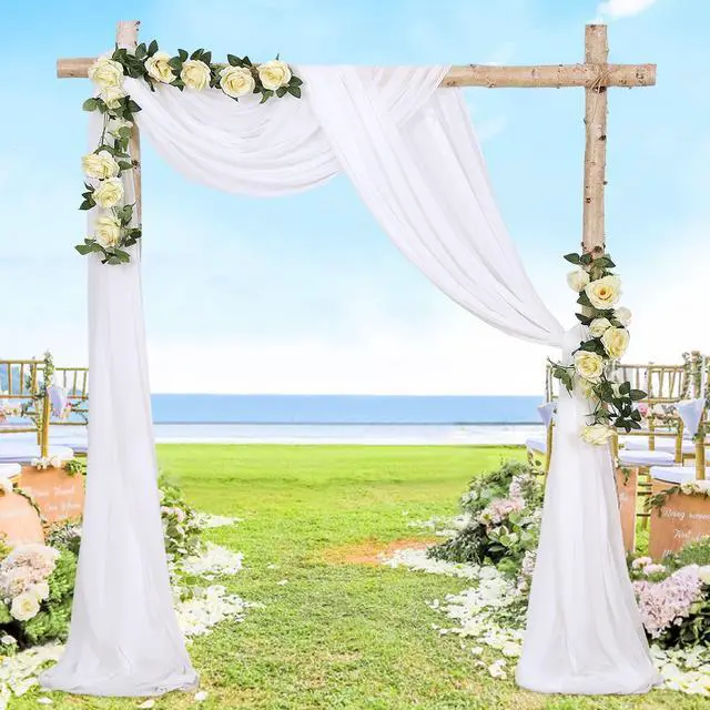 Main image of Wedding Arch Draping Fabric: White Sheer Chiffon Arch Fabric 2 Panels 6 Yards Sheer Photo Backdrop for Summer Wedding Reception Engagement Party Ceremony Church Decorations