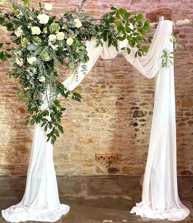 Alt view image 3 of 6 - Wedding Arch Draping Fabric: White Sheer Chiffon Arch Fabric 2 Panels 6 Yards Sheer Photo Backdrop for Summer Wedding Reception Engagement Party Ceremony Church Decorations