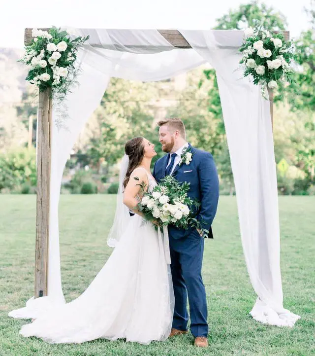 Alt view image 4 of 6 - Wedding Arch Draping Fabric: White Sheer Chiffon Arch Fabric 2 Panels 6 Yards Sheer Photo Backdrop for Summer Wedding Reception Engagement Party Ceremony Church Decorations