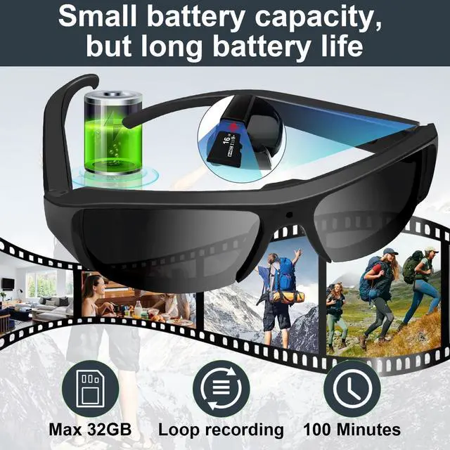 Alt view image 4 of 7 - Glasses Camera HD 1080p Video Cameras UV400 Lenses for Outdoor Activities