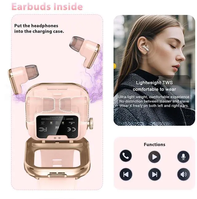 Alt view image 2 of 6 - Smart Watches for Women with Earbuds Inside (Answer/Make Call) with 2.02" | Fitness Tracker with Exercise Monitor, Ultra-Long Standby Waterproof with Sleep Record Compatible with iPhone Android
