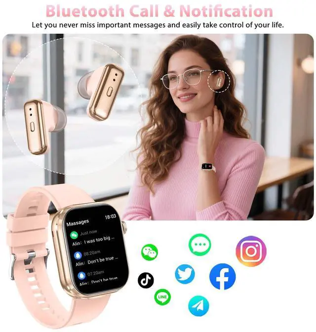 Alt view image 3 of 6 - Smart Watches for Women with Earbuds Inside (Answer/Make Call) with 2.02" | Fitness Tracker with Exercise Monitor, Ultra-Long Standby Waterproof with Sleep Record Compatible with iPhone Android