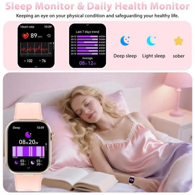 Alt view image 6 of 6 - Smart Watches for Women with Earbuds Inside (Answer/Make Call) with 2.02" | Fitness Tracker with Exercise Monitor, Ultra-Long Standby Waterproof with Sleep Record Compatible with iPhone Android