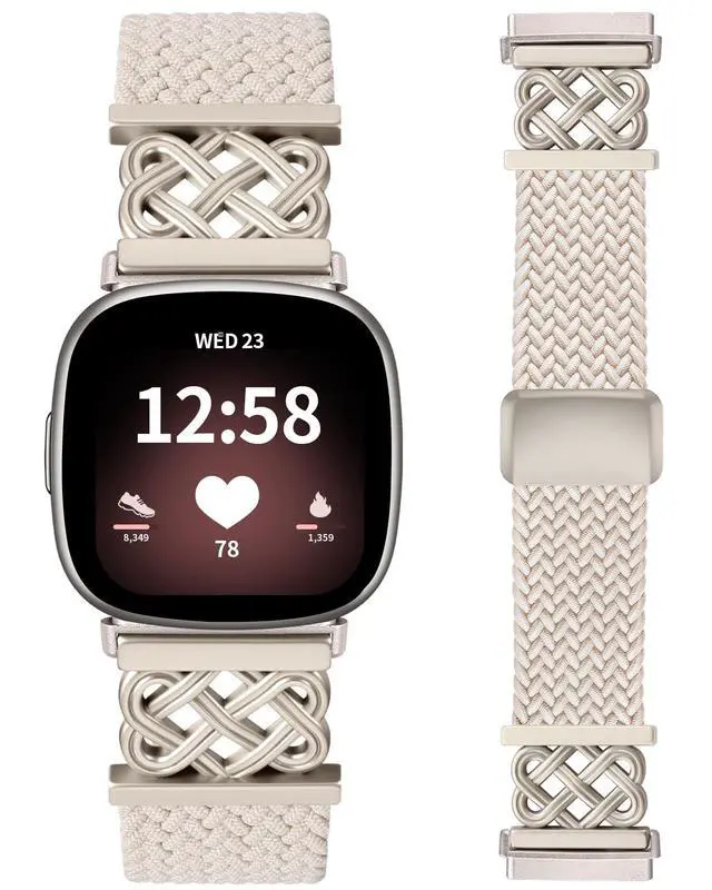 Main image of Celtic Heart Knot Braided Band Compatible with Fitbit Versa 4/Versa 3/Sense 2/Sense Bands for Women Men, Elastic Nylon Sport Loop Adjustable Replacement Strap with Upgraded Metal Fastener