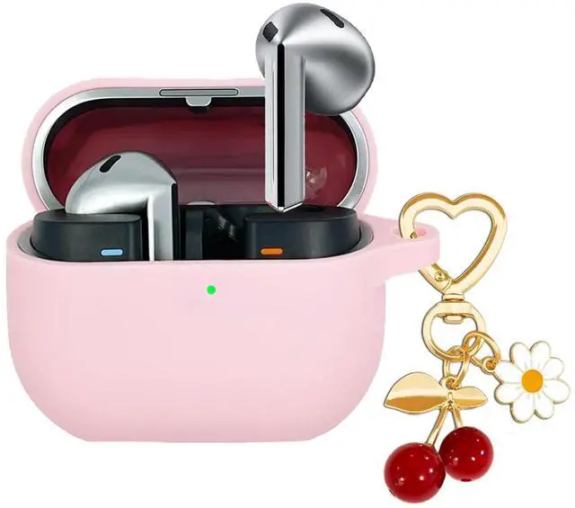 Main image of Protective Case for Samsung Galaxy Buds 3 & Galaxy Buds 3 Pro,Cute Cherry Charm Keychain,Pink Print Soft Silicone Skin Protective Case Daisy for Galaxy Buds3 Pro Earbuds for Women Men Pink