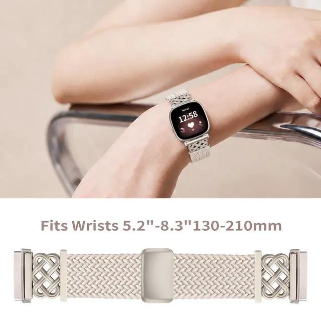 Alt view image 4 of 7 - Celtic Heart Knot Braided Band Compatible with Fitbit Versa 4/Versa 3/Sense 2/Sense Bands for Women Men, Elastic Nylon Sport Loop Adjustable Replacement Strap with Upgraded Metal Fastener