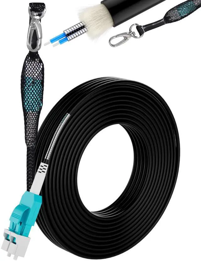 Main image of 85M/278FT TPU OM3 Fiber LC to LC Outdoor Uniboot Fiber Patch Cable, OD-5mm Industrial 40Gb 50/125 Armored Duplex Multimode Cable, with one Pulling Eye Kit