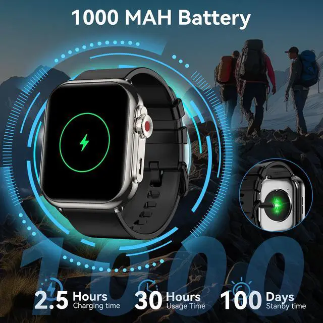 Alt view image 7 of 7 - Smart Watch for Men - 1000 mAh Battery 1.85" HD Fitness Tracker with Heart Rate Sleep Monitor Fitness Watch with 120+ Sport Modes with IP68 Waterproof with Smartwatch for iOS Android