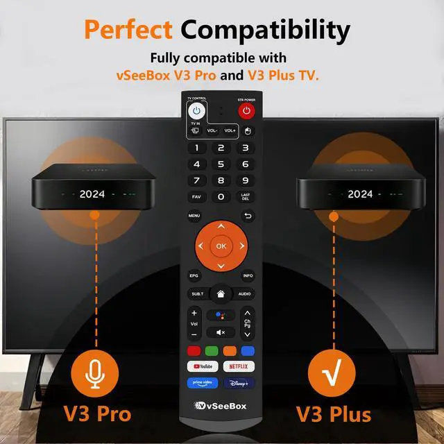 Alt view image 3 of 7 - V3 Plus Voice Remote Control Compatible with vSeeBox V3 Plus V3 Pro Smart Bluetooth Voice Remote Control, Replacement Learning Bluetooth Remote Control