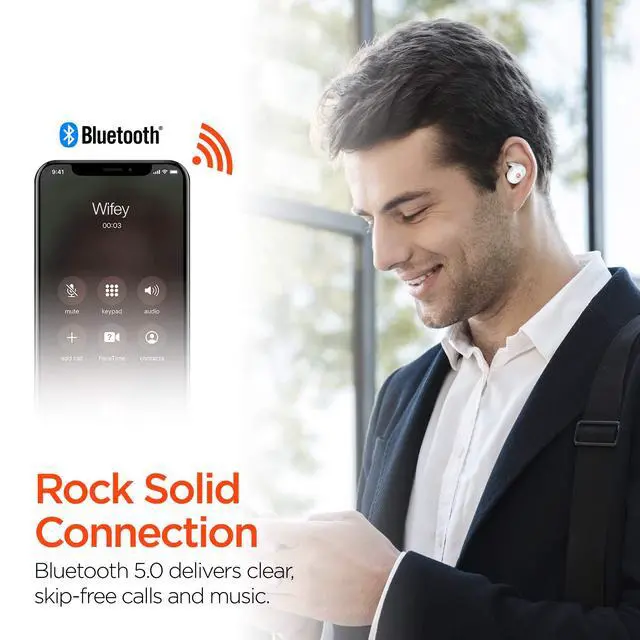 Alt view image 3 of 6 - Active True Wireless Bluetooth Earbuds Noise Cancelling Mic, HD Stereo Sound, Touch Control, Quick Pairing, IPX5 Waterproof, Charging Case Wireless Headphones for iPhone & Android, White
