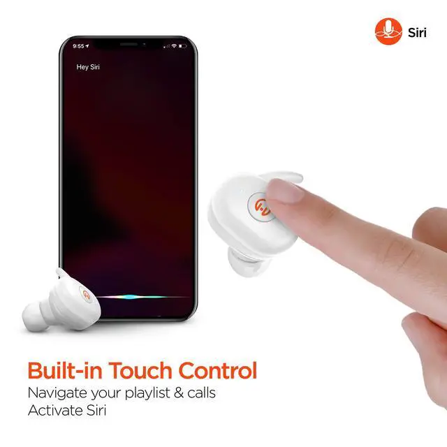 Alt view image 5 of 6 - Active True Wireless Bluetooth Earbuds Noise Cancelling Mic, HD Stereo Sound, Touch Control, Quick Pairing, IPX5 Waterproof, Charging Case Wireless Headphones for iPhone & Android, White