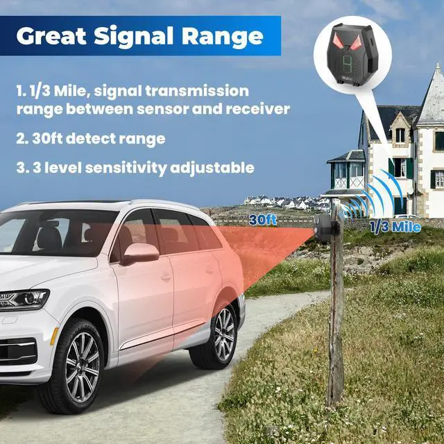 Alt view image 2 of 6 - Solar Driveway Alarm Wireless Outside Weatherproof 1/3 Mile Long Range, Outdoor Motion Sensor Detector Alarm Driveway Alert System with Rechargeable Battery/Expandable (4 Sensors &1 Receiver Set)