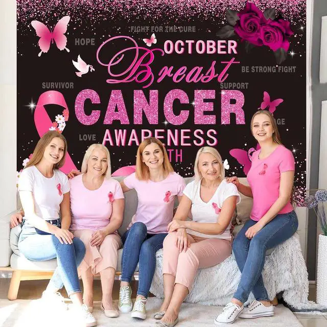 Alt view image 3 of 7 - Breast Cancer Awareness Backdrop Pink Ribbon Love Hope Background | 10x8ft October Breast Cancer Prevention Banner, Pink Ribbon Banner,Breast Cancer Charity Fundraising Activities Photo Props