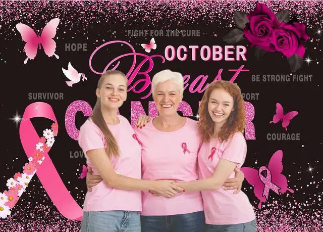 Alt view image 4 of 7 - Breast Cancer Awareness Backdrop Pink Ribbon Love Hope Background | 10x8ft October Breast Cancer Prevention Banner, Pink Ribbon Banner,Breast Cancer Charity Fundraising Activities Photo Props