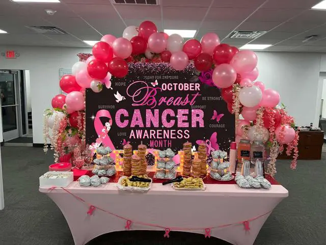 Alt view image 5 of 7 - Breast Cancer Awareness Backdrop Pink Ribbon Love Hope Background | 10x8ft October Breast Cancer Prevention Banner, Pink Ribbon Banner,Breast Cancer Charity Fundraising Activities Photo Props