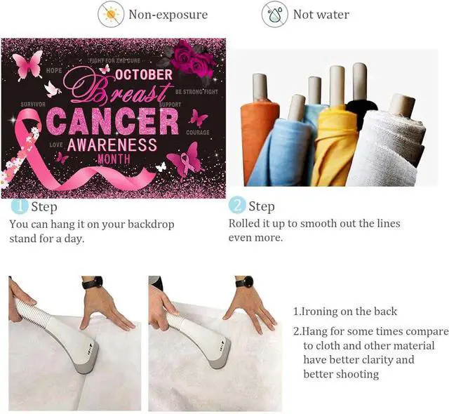 Alt view image 7 of 7 - Breast Cancer Awareness Backdrop Pink Ribbon Love Hope Background | 10x8ft October Breast Cancer Prevention Banner, Pink Ribbon Banner,Breast Cancer Charity Fundraising Activities Photo Props