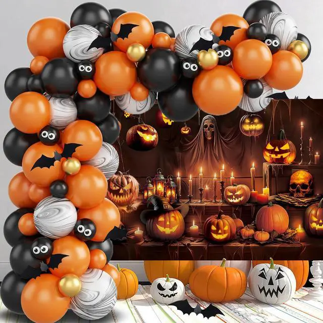 Alt view image 4 of 7 - Horror Halloween Backdrop Scary Skeleton Pumpkin Lantern Haunted House Background Kids Adult Spooky Birthday Party Decorations Banner Supplies (8x6FT)