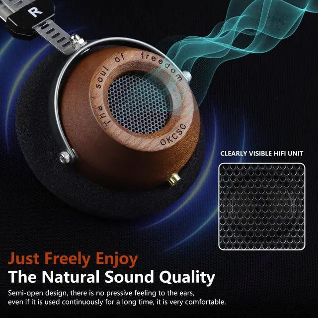 Alt view image 3 of 6 - M1 Pro Open-Back Headphones, Wired On-Ear Design Stereo Headsets, Retro Headphones Sapele Wood Shell 40mm Driver with 3.5mm Connection/6.35mm Conversion Plug Included for Music Audiophile