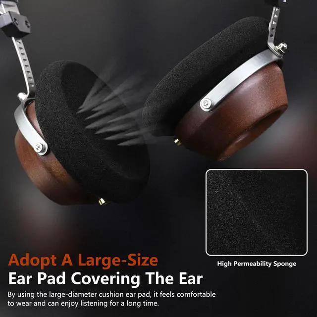 Alt view image 4 of 6 - M1 Pro Open-Back Headphones, Wired On-Ear Design Stereo Headsets, Retro Headphones Sapele Wood Shell 40mm Driver with 3.5mm Connection/6.35mm Conversion Plug Included for Music Audiophile