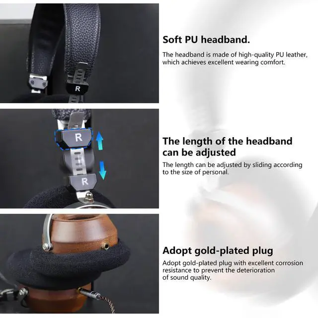 Alt view image 5 of 6 - M1 Pro Open-Back Headphones, Wired On-Ear Design Stereo Headsets, Retro Headphones Sapele Wood Shell 40mm Driver with 3.5mm Connection/6.35mm Conversion Plug Included for Music Audiophile