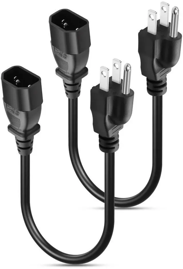 Main image of Standard Computer Short Power Adapter Cord NEMA 5-15P to IEC320 C14 Cable 18AWG,10A 125V, Black - 1FT / 0.3M (2)