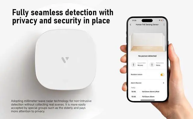 Alt view image 4 of 6 - Human Presence Sensor WiFi Motion Detector mmWave Radar Wired Smart Motion Sensor Support 2.4 GHz Wi-Fi Fall Detection for Seniors Privacy-Safe