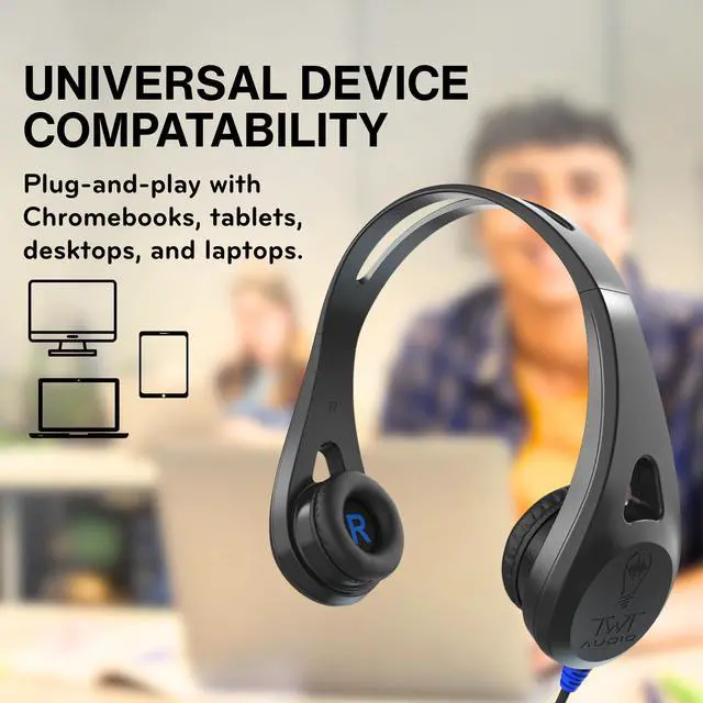 Alt view image 4 of 7 - TWT Audio Ergo TW100 Premium On-Ear Headphone - 3.5mm Jack | Wired Headphones, Durable, For Classrooms, School, Students, Teachers, Universal Device Compatibility