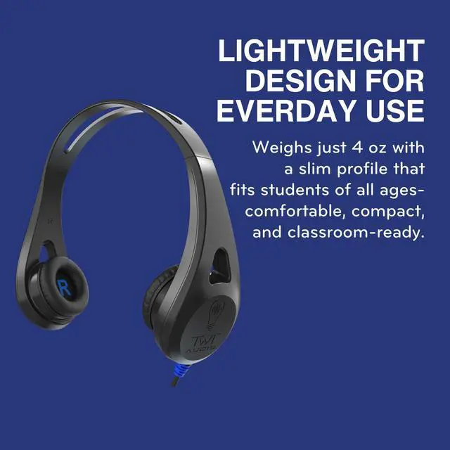 Alt view image 7 of 7 - TWT Audio Ergo TW100 Premium On-Ear Headphone - 3.5mm Jack | Wired Headphones, Durable, For Classrooms, School, Students, Teachers, Universal Device Compatibility