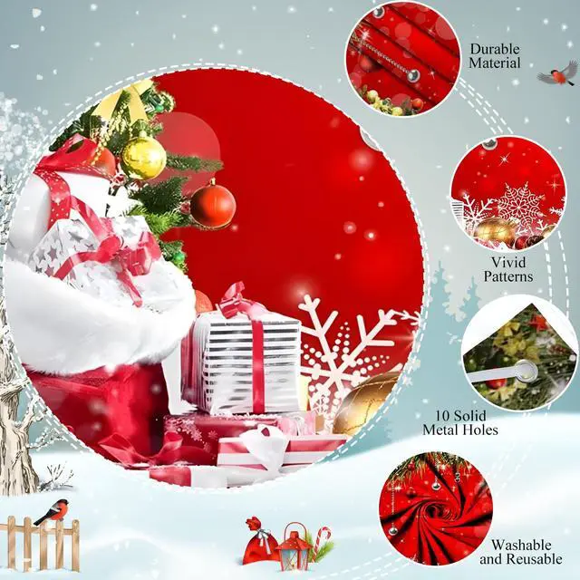 Alt view image 5 of 7 - Christmas Garage Door Cover Decorations Christmas Backdrop 16x7ft | Xmas Tree Garage Door Banner, Outdoor Red Photography Background, New Year Family Gathering Party, Polyester Studio Props