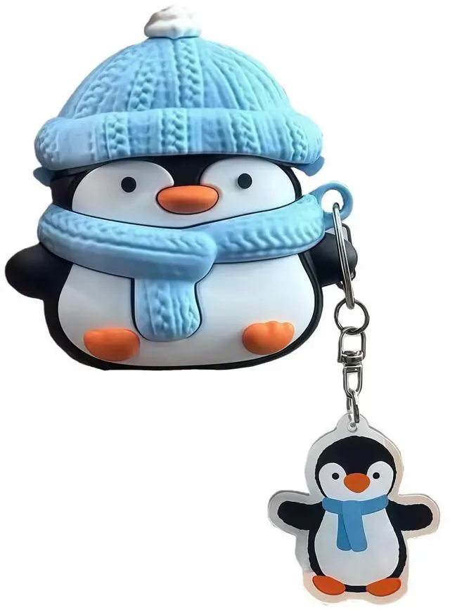 Main image of Charging Earphone Case Compatible with Airpods 4,Christmas Cute Animal Hat Penguin Design Soft Silicone Full Body Protective Skin Cover, Kids Girls Women Cartoon Earbuds Accessories with Pendant