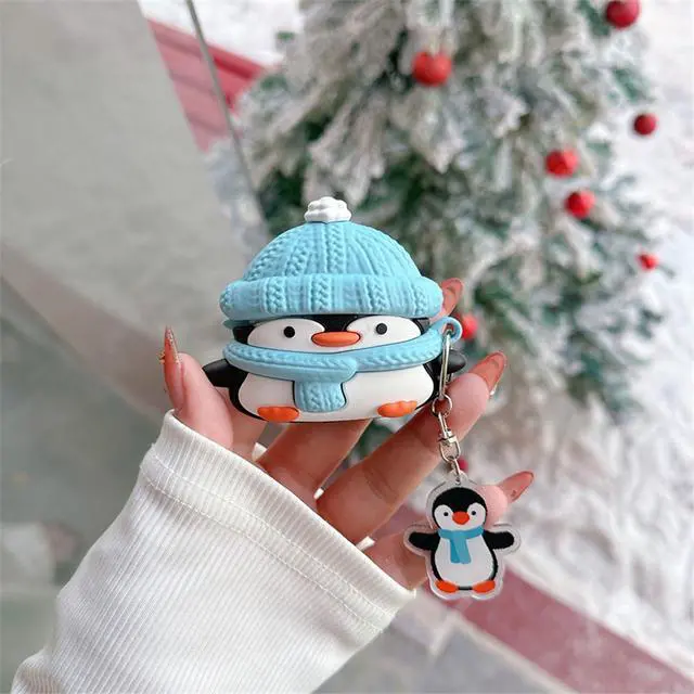 Alt view image 2 of 7 - Charging Earphone Case Compatible with Airpods 4,Christmas Cute Animal Hat Penguin Design Soft Silicone Full Body Protective Skin Cover, Kids Girls Women Cartoon Earbuds Accessories with Pendant