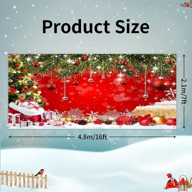 Alt view image 7 of 7 - Christmas Garage Door Cover Decorations Christmas Backdrop 16x7ft | Xmas Tree Garage Door Banner, Outdoor Red Photography Background, New Year Family Gathering Party, Polyester Studio Props