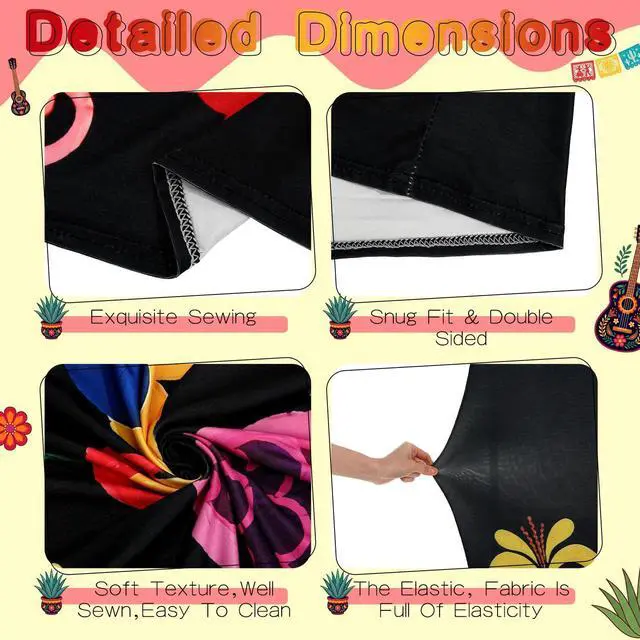 Alt view image 4 of 6 - 2 Pcs Mexican Arch Cover 7.2ft 6ft Mexico Flower Colorful Backdrop Stretchy Fabric Covers Otomi Flower for Cinco De Mayo Talavera Wedding Birthday Baby Shower Indoor Outdoor Event Decoration