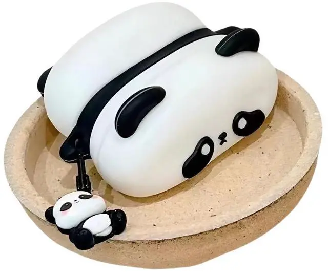 Main image of Wireless Charging Earphone Case Compatible with Airpods 4, Cute Animal Lying Panda Design Soft Silicone Full Body Protective Skin Cover, Kids Girls Women Cartoon Earbuds Accessories with Pendant