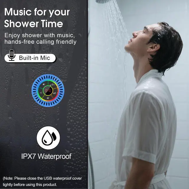 Alt view image 3 of 7 - Bluetooth Speaker, Shower Speaker IPX7 Waterproof, Speakers Bluetooth Wireless with Rich Bass, Portable Speaker with LED Light, Suction Cup,8H Playtime, for Bathroom Party Beach, Ideal Gifts, Purple