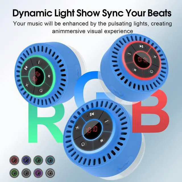 Alt view image 6 of 7 - Bluetooth Speaker, Shower Speaker IPX7 Waterproof, Speakers Bluetooth Wireless with Rich Bass, Portable Speaker with LED Light, Suction Cup,8H Playtime, for Bathroom Party Beach, Ideal Gifts, Purple