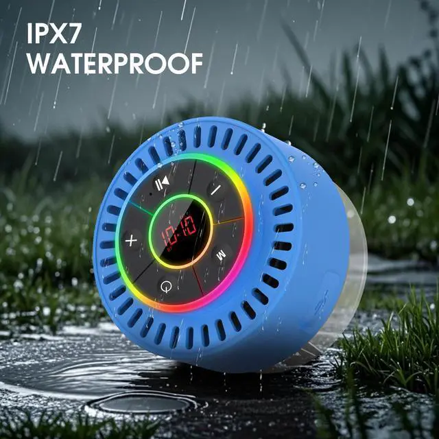 Alt view image 5 of 7 - Bluetooth Speaker, Shower Speaker IPX7 Waterproof, Speakers Bluetooth Wireless with Rich Bass, Portable Speaker with LED Light, Suction Cup,8H Playtime, for Bathroom Party Beach, Ideal Gifts, Purple