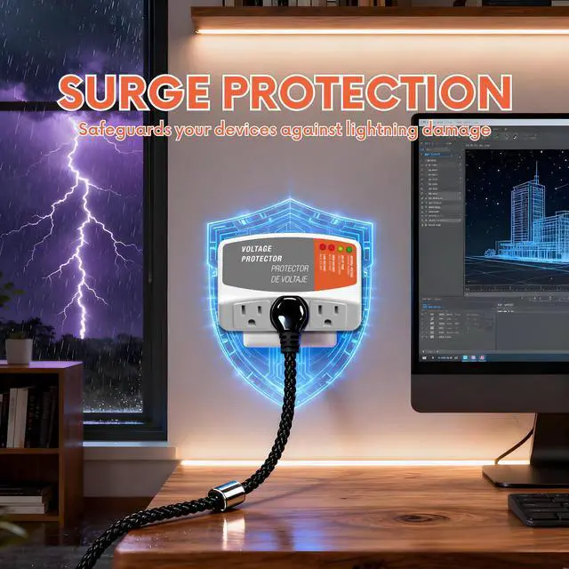 Alt view image 2 of 6 - 3 Outlet Refrigerator Surge Protector, 1800W 120V/15A Wall Plug | Over & Under Voltage Protection 3-Minute Delay UL94 Flame-Retardant CE Certified Appliance Safety