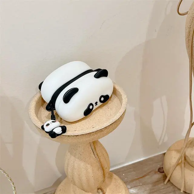 Alt view image 6 of 7 - Wireless Charging Earphone Case Compatible with Airpods 4, Cute Animal Lying Panda Design Soft Silicone Full Body Protective Skin Cover, Kids Girls Women Cartoon Earbuds Accessories with Pendant