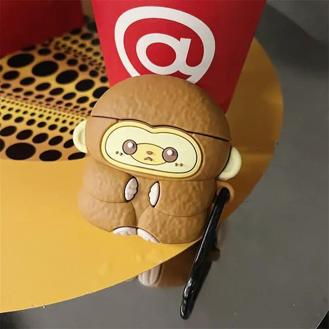 Alt view image 2 of 7 - Wireless Charging Earphone Case Compatible with Airpods 4, Cute Animal Monkey Design Soft Silicone Full Body Protective Skin Cover, Kids Girls Women Cartoon Earbuds Accessories