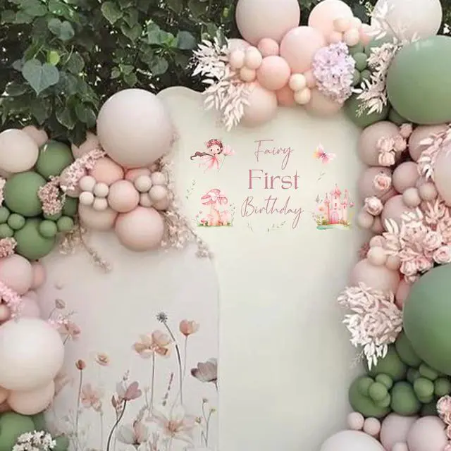 Alt view image 3 of 7 - Fairy First Birthday Decal - Floral Theme Party Decorations,Wildflower Our Little Fairy is Turning One Photography Background for Girls