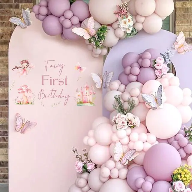 Alt view image 4 of 7 - Fairy First Birthday Decal - Floral Theme Party Decorations,Wildflower Our Little Fairy is Turning One Photography Background for Girls