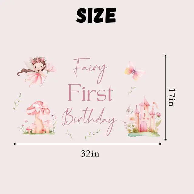 Alt view image 2 of 7 - Fairy First Birthday Decal - Floral Theme Party Decorations,Wildflower Our Little Fairy is Turning One Photography Background for Girls