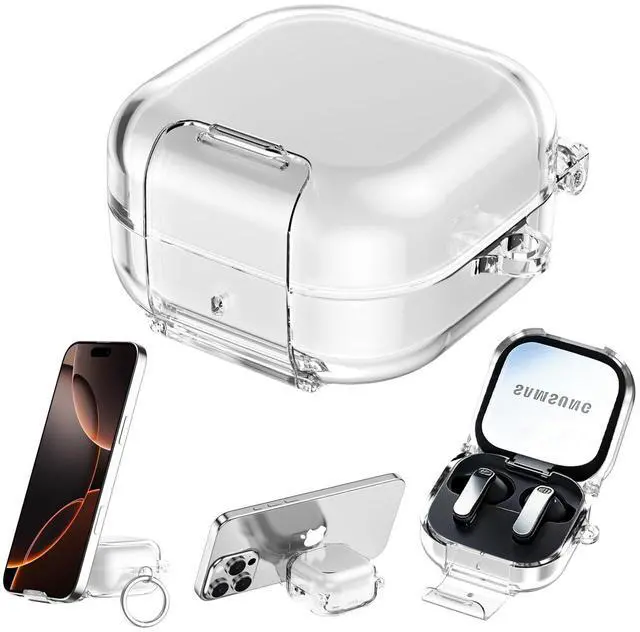 Main image of Case for Samsung Galaxy Buds 4 & Galaxy Buds 4 Pro (2026), Case Compatible with Samsung Buds 4 / Buds 4 Pro, Clear Earbud Cover with Integrated Phone Stand Secure Lock Buckle Carabiner for Girls Women
